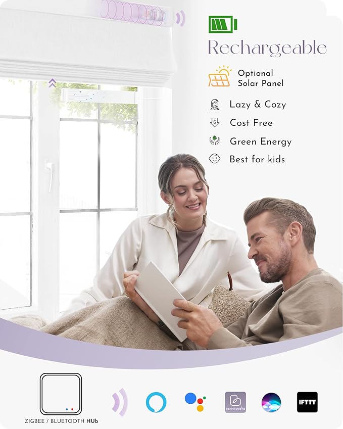 Graywind Smart Roman Shades 20% Blackout Compatible with Alexa Google Rechargeable Motorized Window Blinds Remote Control View Visible Plain Fold, Custom Size (Semi-Sheer White)