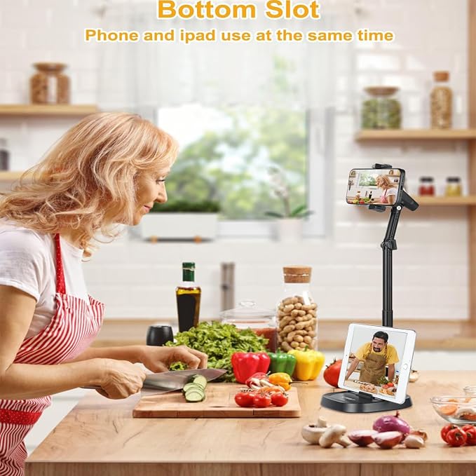 Phone Stand for Desk Angle Height Adjustable Phone Holder for Desk Universal iPhone Holder Retractable Cell Phone Stand Recording