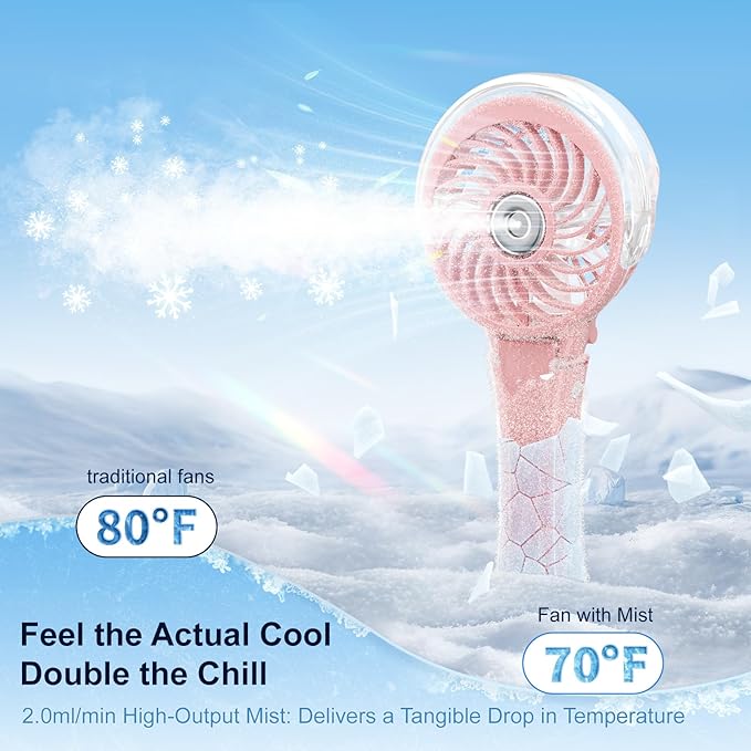 HandFan Upgraded Portable Handheld Misting Fan, Rechargeable Personal Mister Fan, Spray Water Mist Fans, Foldable Electric Mini Cooling Hand Fans for Summer Beach Travel Concerts Disney(Pink)