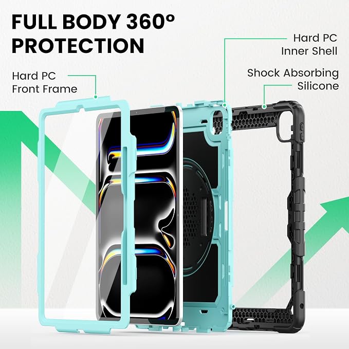 SEYMAC for iPad 9th/8th/7th Generation Case 10.2 2021-2019 Full-Body Shockproof Protective Case with Screen Protector Rotating Stand/Handle/Shoulder Strap for iPad 10.2 Blue/Black