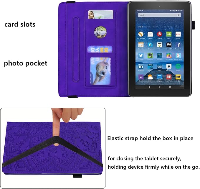 Fire HD 8 Case Slim Folding Stand Auto Wake/Sleep Wallet Case with Cards/Cash Holder for Amazon Fire HD 8(8th/7th/6th Gen 2018/2017/2016 Release)-Black