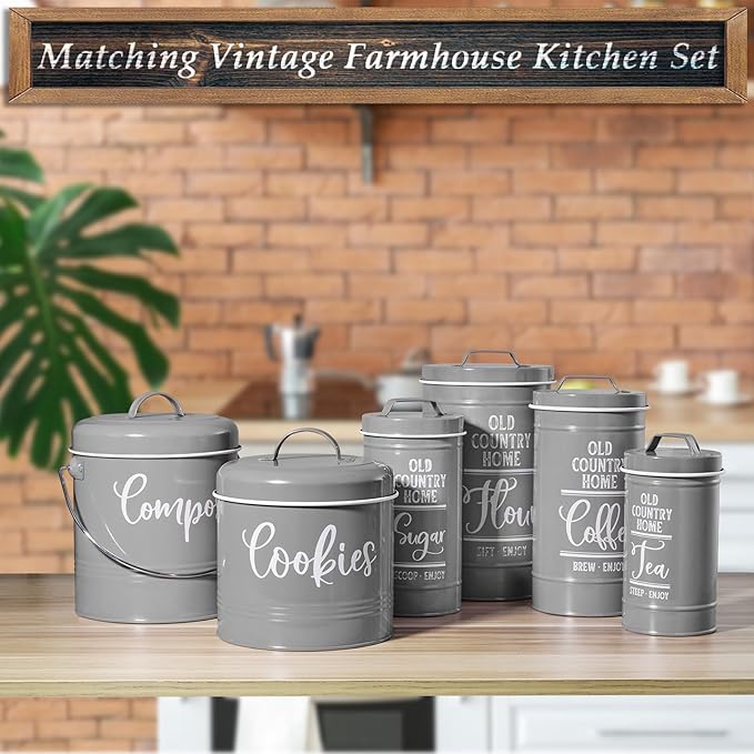 DAYYET Gray Cookie Jar for Kitchen Counter, 1 Gallon Vintage Cookie Jar with Airtight Lid, Large Food Storage Container for Candy, Cookies, Dessert, Farmhouse Kitchen Decor and Accessories