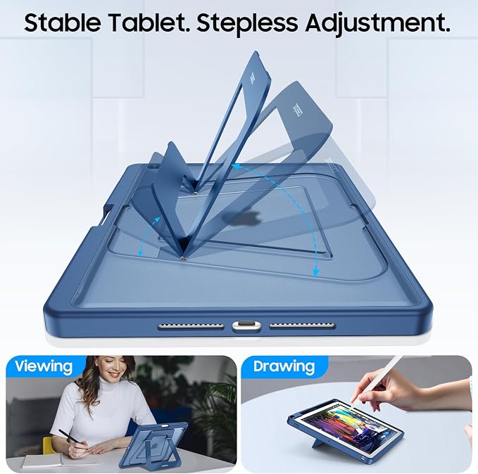 Fintie Shockproof Case for iPad 9th / 8th / 7th Generation 10.2 Inch | Slim Frosted Hard Back Cover Multi-Angle Viewing Built-in Kickstand &amp Pencil Holder Anti-Scratch Black