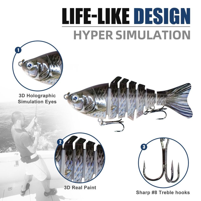 6PCS Fishing Lures for Freshwater and Saltwater with case,Slow Sinking Multi Jointed Swimbaits, Lifelike Lures for Bass Trout Crappie Walleye Pike, Easily Caught Bait