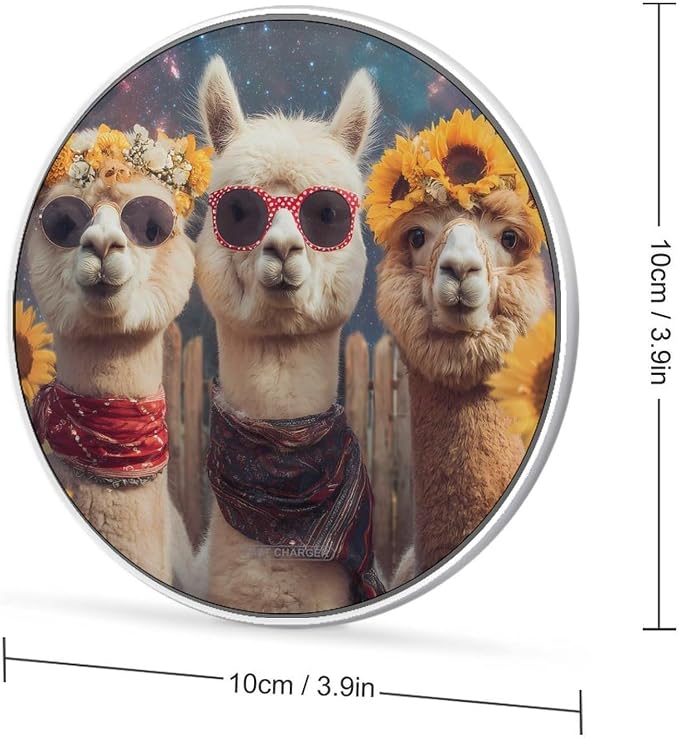 Funny Llama Alpacas Galaxy Sunflower Wireless Charger SlimWireless Charging Pad Anti-Slip Charger Mat for Men Women