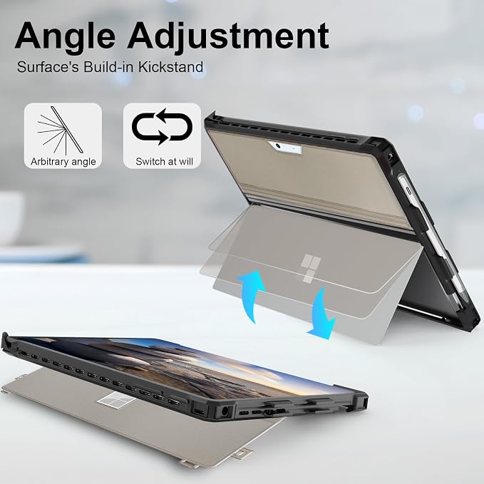 Case for 12.3 Microsoft Surface Pro 7+/7/6/5/4 Protective Rugged Cover Case with Surface Pen Holder and Hand Strap Compatible with Surface Pro Type Cover Keyboard (Black)