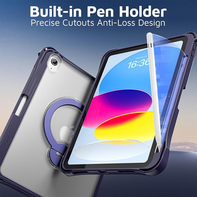 Dteck for Apple iPad 11 inch (A16 11th Gen) iPad 10.9 inch (10th Gen) Slim Clear Case with Kickstand Pencil Holder Reinforced Shockproof Corners Soft TPU Lightweight Protective Cover Transparent