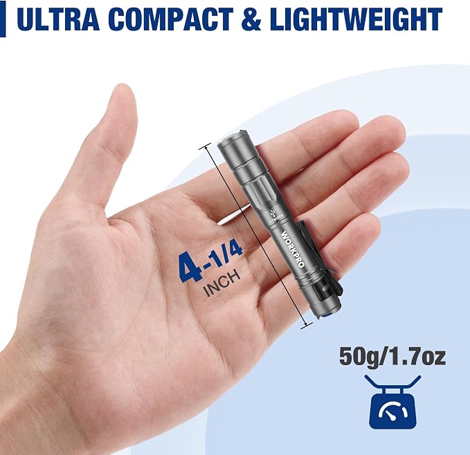 WORKPRO Rechargeable Pen Light 2 Pack Ultra-Compact EDC Flashlight Black | Mini Flashlight Pocket Flashlight with Clip Memory Function and 2 x USB C Cable Included
