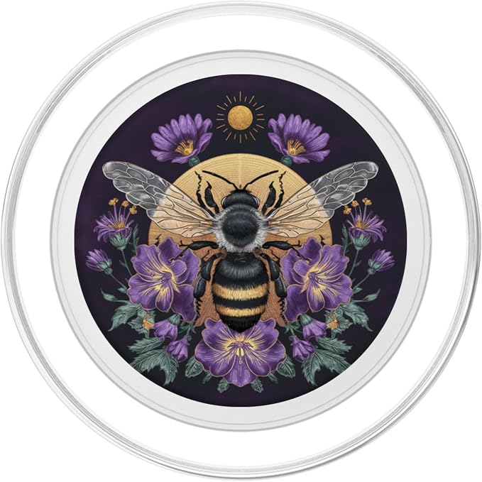 Honey Bees and Purple Flower Botanical Bumblebee Lush Floral PopSockets Adhesive PopGrip
