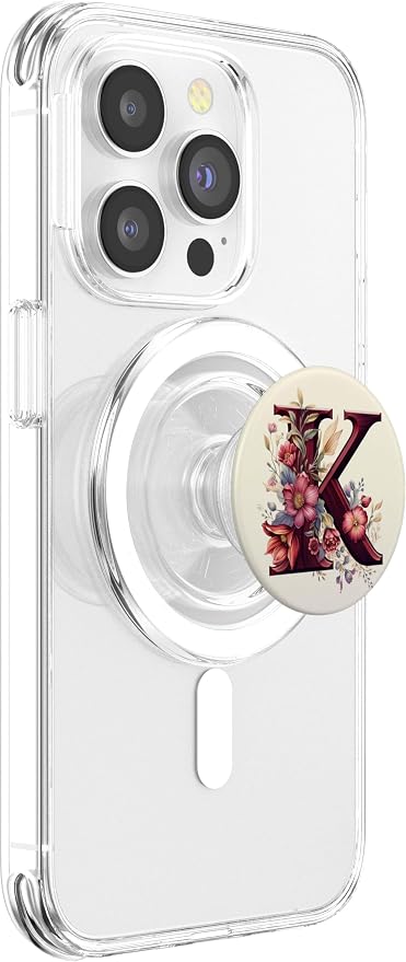 Beige Maroon Floral Initial Letter K Monogram Flowers PopSockets Adhesive PopGrip