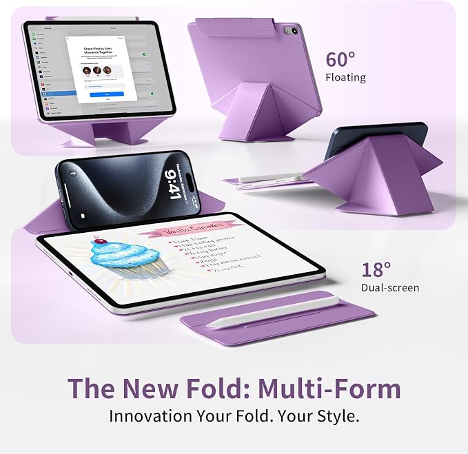 Magnetic Case for iPad Air 11 M4/M3/M2 iPad Air 5th/4th Gen 10.9 | Slim Detachable Magnetic Stand Case with 20+ Viewing Angles Hidden Pencil Holder Auto Wake/Sleep Black