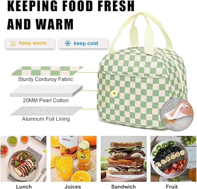 Girls School Backpack Set - Teens Kids School Bag Bookbag with Lunch Box Pencil Case for Elementary Middle School (Checkered Green)