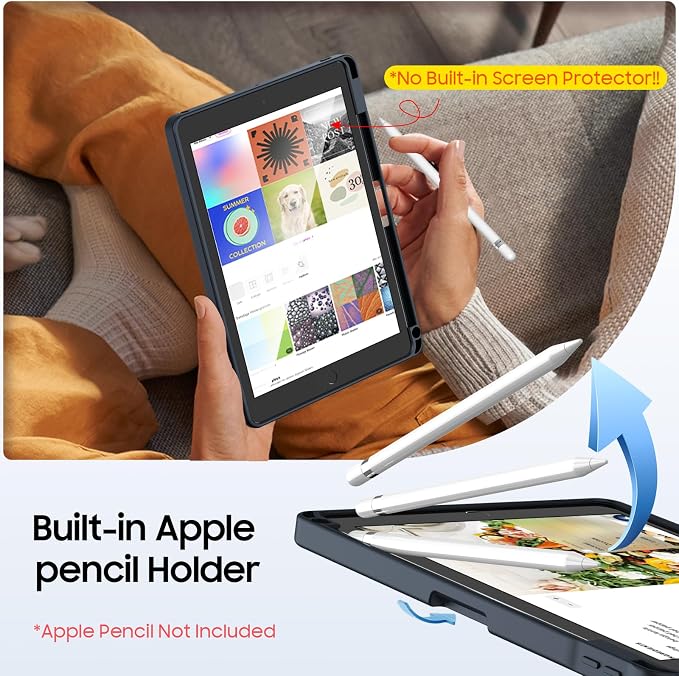 Fintie Shockproof Case for iPad 9th / 8th / 7th Generation 10.2 Inch | Slim Frosted Hard Back Cover Multi-Angle Viewing Built-in Kickstand &amp Pencil Holder Anti-Scratch Black
