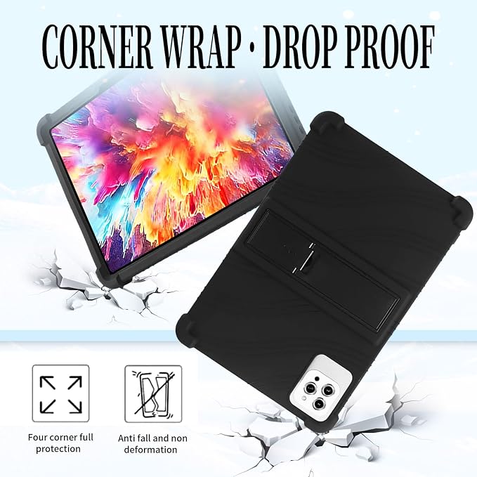 for KADYBE D115/ANTEMPER/kimlok 2024 10.1 Android 13 Silicone Case | Tablet Friendly with Stand for ANTEMPER ZONKO D115/YOSAVlOR YQCP20/Vortex TAB10/DOOGEE T10 T10S T10 Pro Tablet (Black)