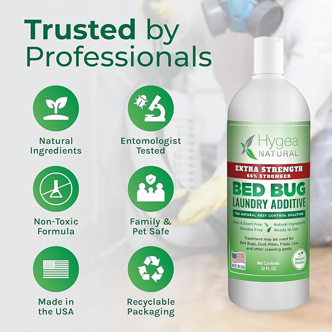 Hygea Natural Extra Strength Lice & Bed Bug Laundry Additive - Gentle, Odorless, and Stain-Free Liquid Laundry Treatment - Child and Pet Friendly - Laundry at Any Water Temperature (1 Gallon)