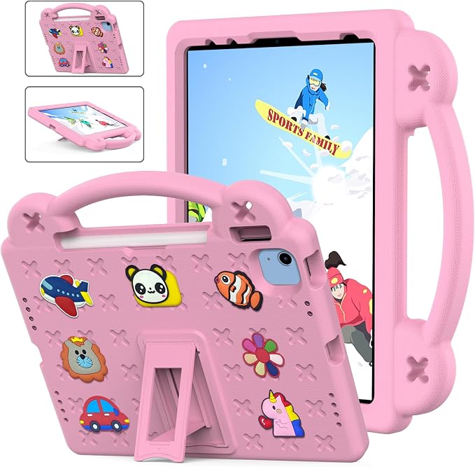 Kids Case for iPad Air 13 (2026/2025/2024) M4/M3/M2 &amp iPad Pro 13 2024 &amp iPad Pro 12.9 Cover 6th/5th/4th/3rd Gen (2022/2021/2020/2018) DIY Figures EVA Rubber Handle Stand Shockproof Bumper