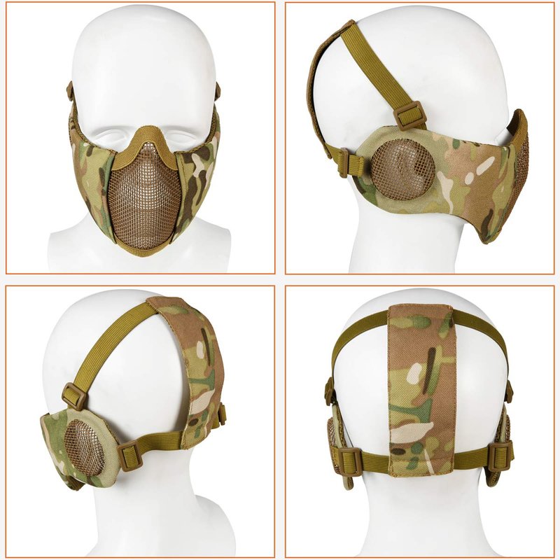 AOUTACC Airsoft Mesh Mask, Half Face Mesh Masks with Ear Protection for CS/Hunting/Paintball/Shooting (Mesh Ear, MC09)
