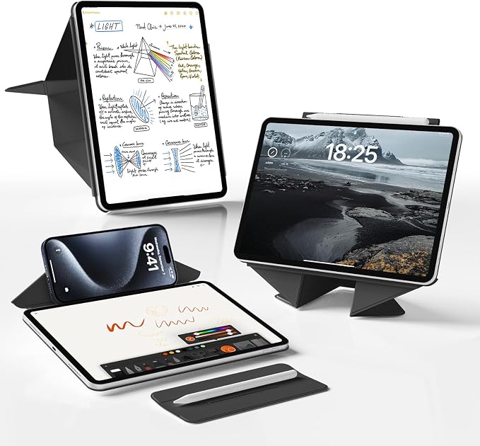 Magnetic Case for iPad Air 11 M4/M3/M2 iPad Air 5th/4th Gen 10.9 | Slim Detachable Magnetic Stand Case with 20+ Viewing Angles Hidden Pencil Holder Auto Wake/Sleep Black