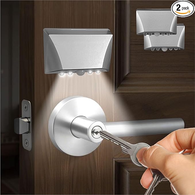 RADIXIUM Silver 2 Pack Motion Sensor Keyhole Light - Automatic on/Off Infrared LED, Suitable for Front Doors, corridors, Stairs in The Dark | 3-Way Installation（Magnetic Suction、Adhesive and Screw）