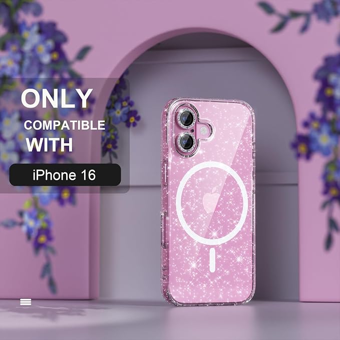Choiche for iPhone 15 Pro Max Case Compatible with MagSafe Glitter Black | Women Girly Cute Glitter Sparkly Magnetic Phone Case with Diamond Camera Lens Protectors Military-Grade Drop Protection 6.7