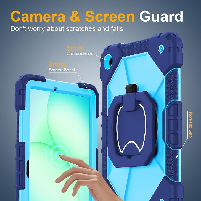 Case for Samsung Galaxy Tab A9 Plus 11 Inch 2023 Ubearkk Rugged Case for Samsung Galaxy A9+ Tablet SM-X210/X216/X218 with Screen Protector 360 Rotating Stand Shoulder Strap Pen Holder Black