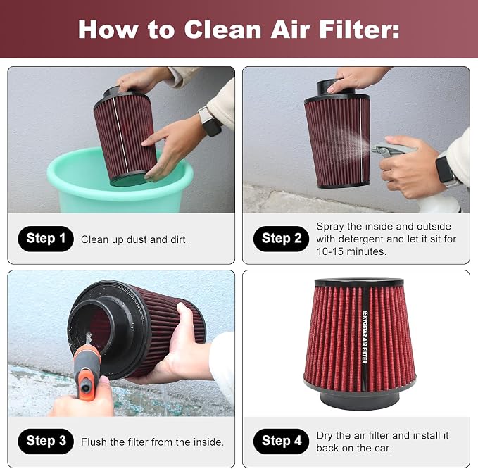 KYOSTAR Universal 3/3.5/4" High-Flow Air Filter, Reusable Cone Cold Air Intake
