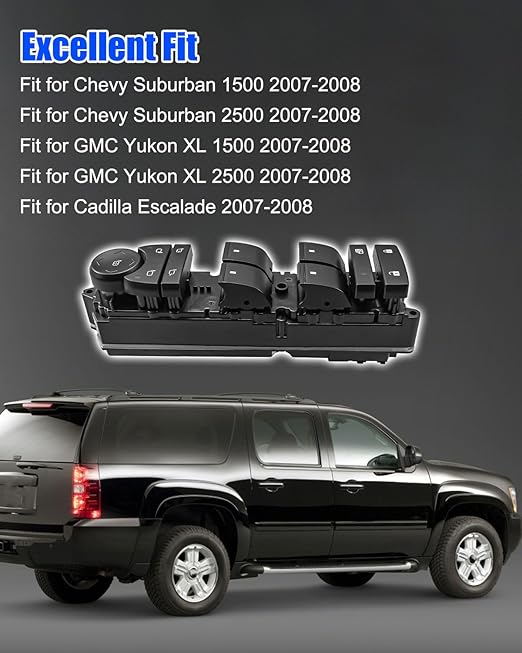 15906883 Power Master Control Window Switch Fit for Chevy Suburban 1500 2500 2007 2008 GMC Yukon XL 1500 2500 2007 2008 Escalade 2007 2008, Driver Side Mirror Switch Replace 15118557 DWS1620 1S17262