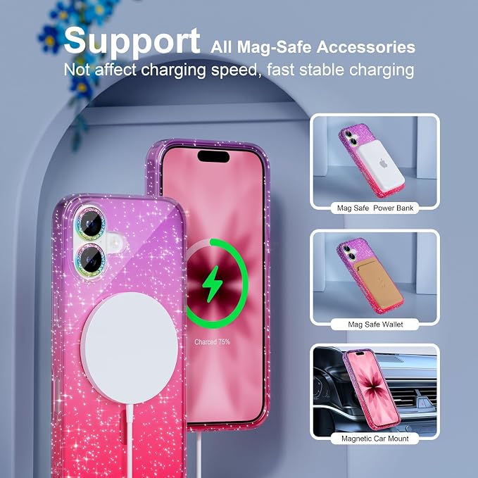 Choiche for iPhone 15 Pro Max Case Compatible with MagSafe Glitter Black | Women Girly Cute Glitter Sparkly Magnetic Phone Case with Diamond Camera Lens Protectors Military-Grade Drop Protection 6.7