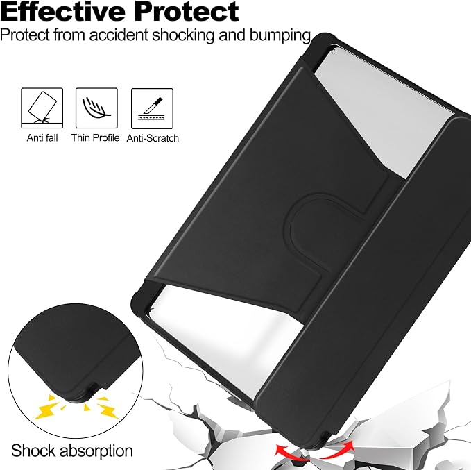Tablet Case for Samsung Galaxy TAB A9+/A9 Plus with S Pen Holder 360° Swiveling Stand Shockproof Cover with Clear Transparent Back Shell Auto Wake/Sleep (Black Galaxy Tab A9 Plus)