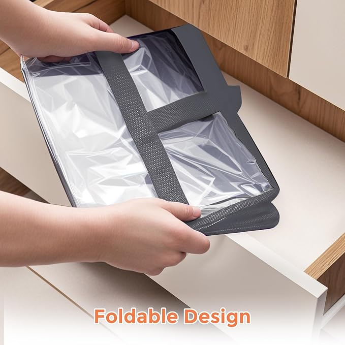 Budding Joy 6 Pack Clear Zippered Storage Bags for Clothes,40L Closet Organizers and Storage Containers Vinyl Moving Bag for Bedding, Linen, Blankets, Comforters, Clothing & Toys, Grey