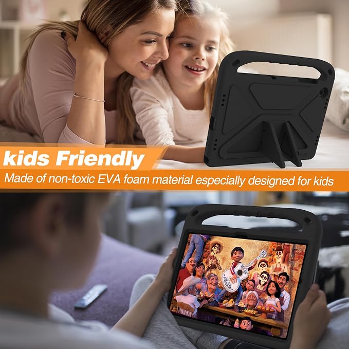 Galaxy Tab A9+ Case Kids Friendly EVA Rubber Stand Handle Grip Shockproof Protective Lightweight Cute Case Cover for Galaxy Tab A9 Plus 11 SM-X210 X215 X217 - Black