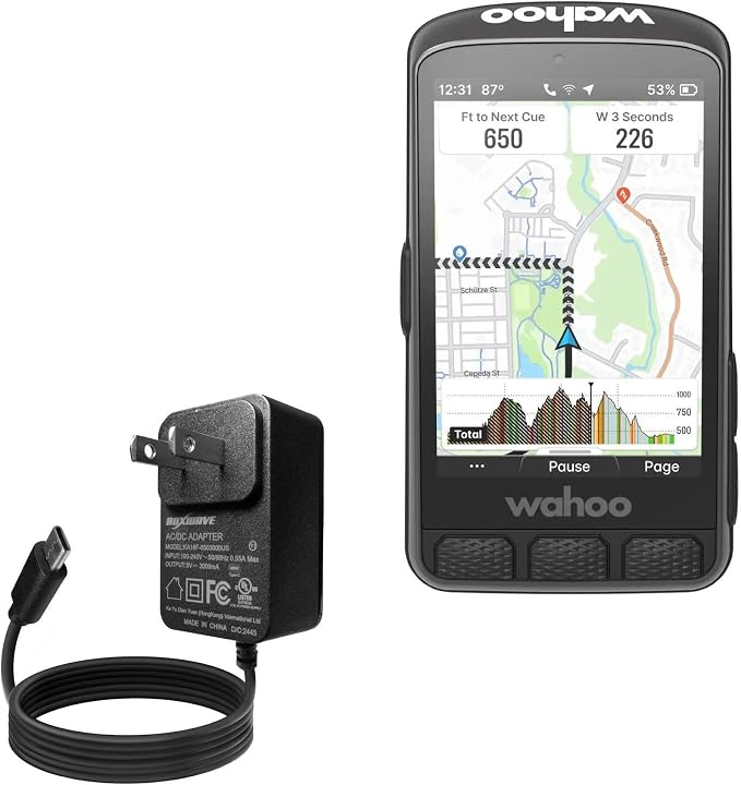 BoxWave Charger Compatible with Wahoo ELEMNT ACE - Wall Charger Direct (15W) Rapid Charge Your Device with Built-in 3ft Cable