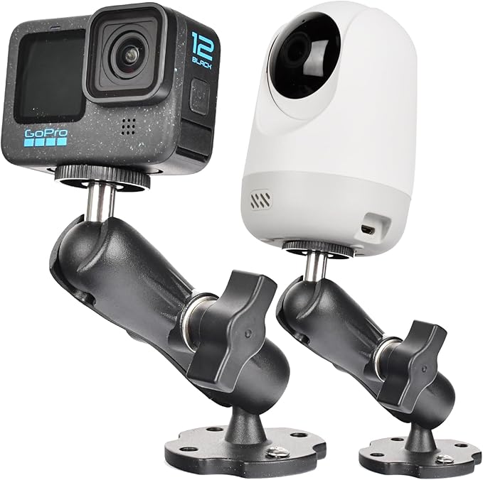VAUBORTTI Heavy-Duty Camera Wall/Desktop Mount with 1/4"-20 Thread, Aluminum Alloy Arm, Dual Ball Heads, 1-Inch TPU Ball, Free Rotation,Compatible with DSLR, CCTV, RAM B System