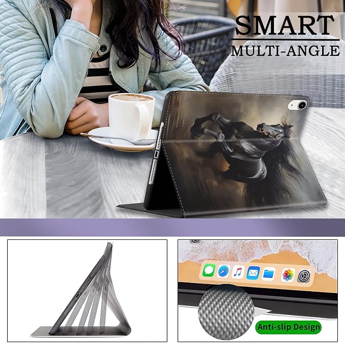 Case for iPad (A16) 11th Generation 11 Inch 2025 / iPad 10th Generation 10.9 Inch 2022 Ultra-Thin Multi-Angle Protective Cover with Auto Sleep/Wake A Dark Horse