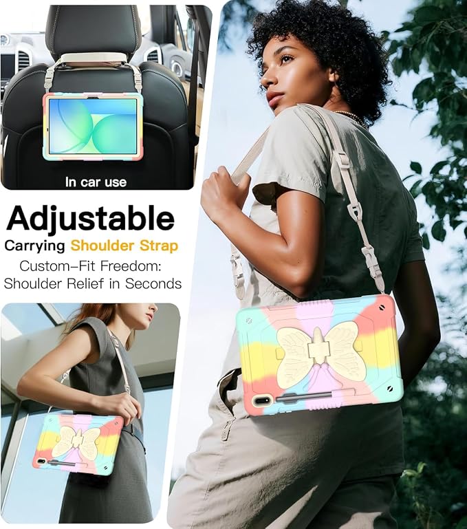 Case for Samsung Tab A7 Lite 8.7 inch 2021 Release SM-T220/T225/T227u Shockproof Cute Kids Silicone Protective Cover for Galaxy Tab A7 Lite 8.7 inch with Kickstand Shoulder Strap Red+Black