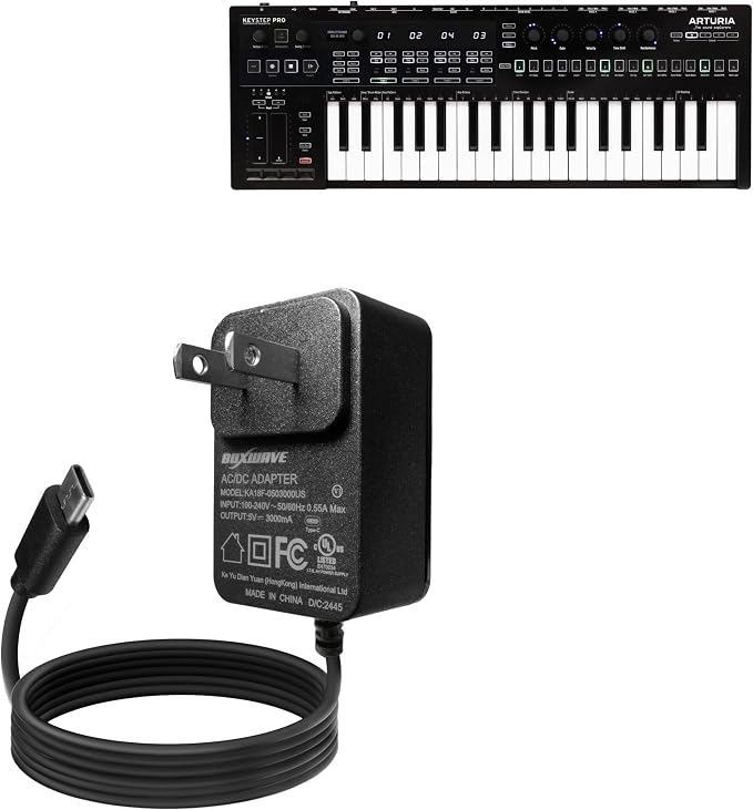 BoxWave Charger Compatible with Arturia KeyStep Pro Chroma - Wall Charger Direct (15W) Rapid Charge Your Device with Built-in 3ft Cable