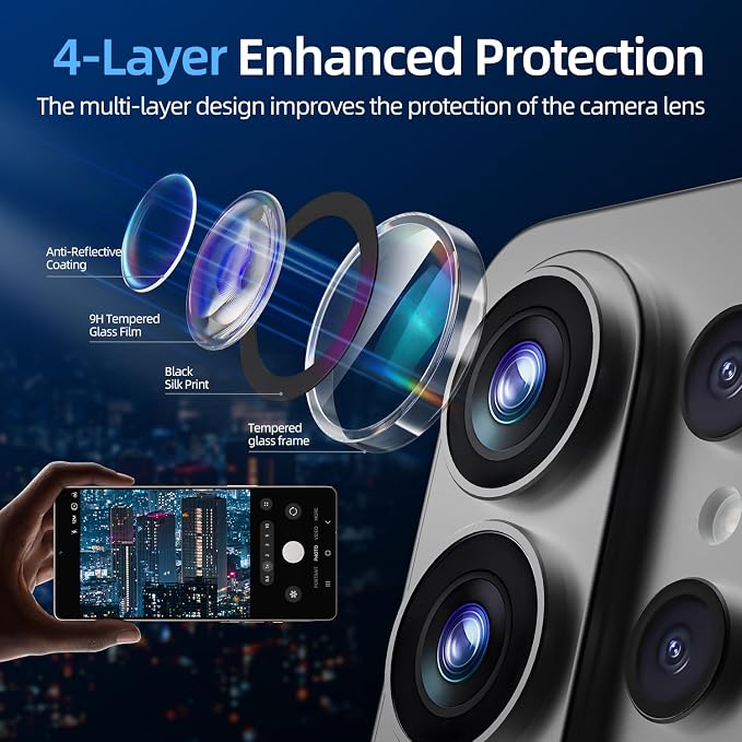 X-it Camera Lens Protector for Samsung S25 9H Tempered Glass Independent Metal Aluminum Edge Original Protection Design Suitable for Phone Case Anti-scratch Anti-reflectiveBlue
