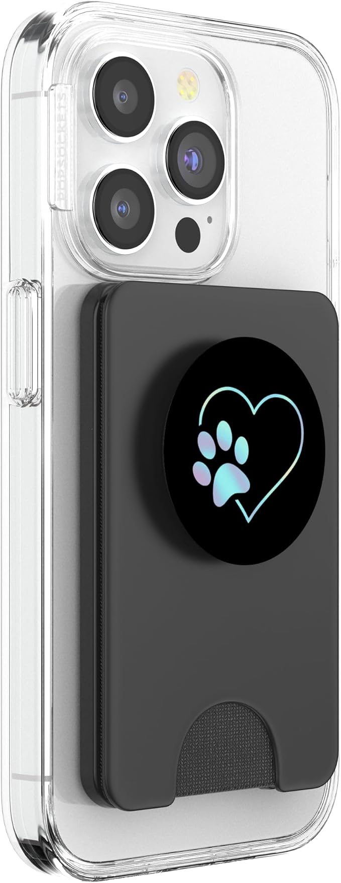 Rainbow Paw Print Heart Dog Cat Black PopSockets Adhesive PopGrip
