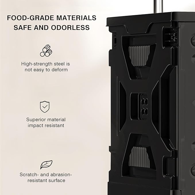 VECELO Foldable Utility Cart with Wheels - Heavy Duty Collapsible Rolling Cart for Shopping, Travel, Office & Home - Portable Luggage Cart with Telescoping Handle, Black