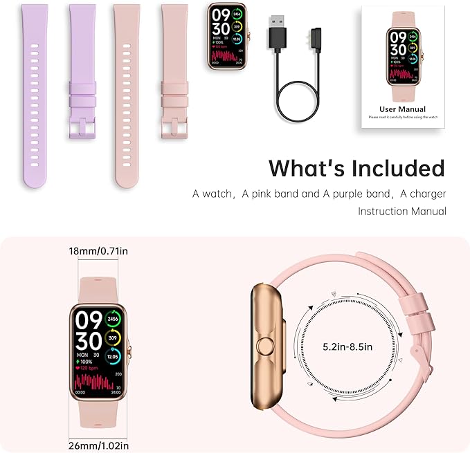 JYUAJOI Fitness Tracker with 24/7 Continuous Heart Rate, Blood Oxygen Monitor, Smart Watch with Sleep Monitor, IP68 Waterproof Activity Tracker Step Counter for Women Men (Pink)