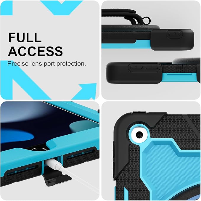 for iPad 9th 8th 7th Gen Case 10.2 inch with Screen Protector | 360° Rotating Kickstand Hand Strap Shoulder Strap Heavy Duty Military Grade - Kids Friendly