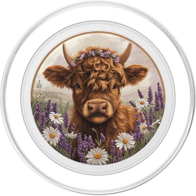Highland Cow Floral Scottish Cow Watercolor PopSockets PopGrip for MagSafe