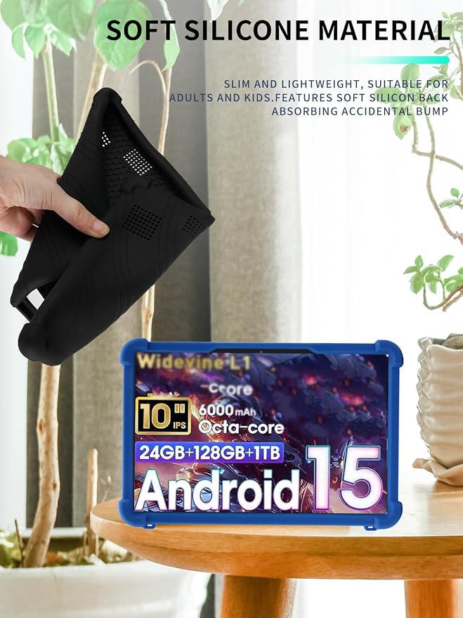 Case for Raemond K80 Tablet 10 Inch Android 15WUNIAK Hollow Back DesignHeat Dissipation Shockproof Lightweight Adjustable Kickstand Silicone Shell&ampKids Friendly Soft CaseBlack