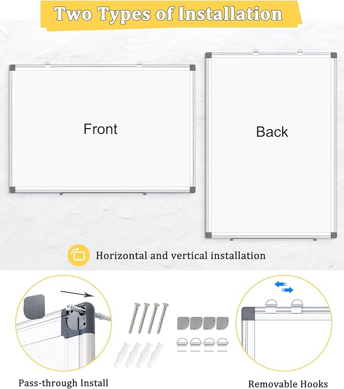 2 Pack Double-Sided Magnetic Whiteboard, 36" x 24" Dry Erase Board, Aluminum Frame White Board for Wall, Hanging Mounting White Board Dry Erase Marker Board for Office, School, Home