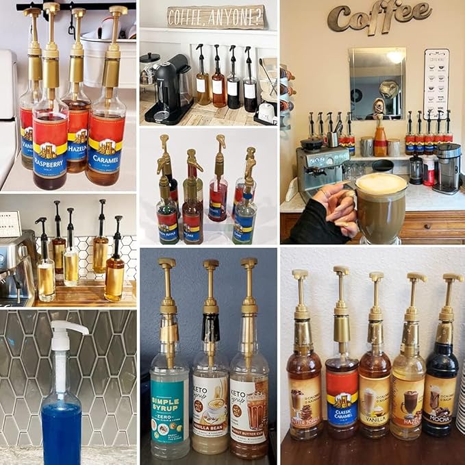 10 Pcs Gold Coffee Syrup Pump, Compatible with 25.4 Oz/750ml Bottles, Syrup Dispenser Pumps Great for Home & Coffee Bar Drinking Mixes, Tea, Beverage, Cocktails