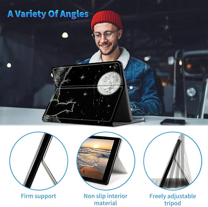 for All-New Kindle Fire HD 10 &amp 10 Plus Tablet (13th/11th Gen 2023/2021 Release) 10.1 + Screen Clean Pad Slim PU Leather Multi-Angle Kickstand Cover with Auto Wake/Sleep Horse with US Flag