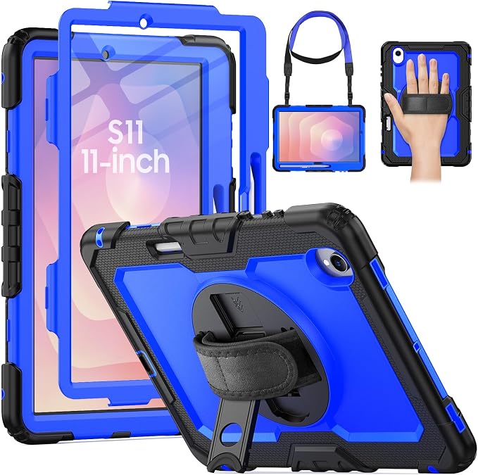 HXCASEAC Case for Samsung Galaxy Tab S10+ Plus / S9 Fe+ / S9+ 5G 12.4 inch Protective with Screen Protector/S Pen Holder/ 360 Rotating Stand Hand Strap - Black