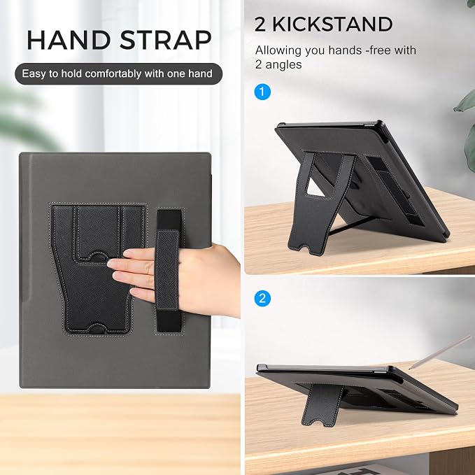 CoBak Stand Case for Remarkable 2 Paper Tablet 2020 10.3 with Hand Strap | Lightweight and Hard Back Shell Protective Book Folio Cover with 2 Kickstand Stand Angles and Pen Holder Features Black