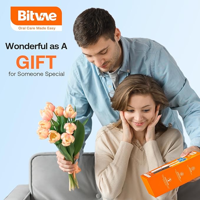Bitvae Rotating Electric Toothbrush 2 Packs for Adults with Pressure Sensor, Gifts for Men/Women, 5 Modes Rechargeable Power Toothbrush with 8 Brush Heads, Black & White, R2