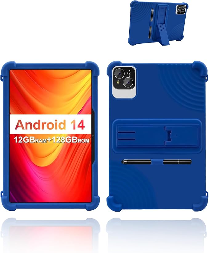 for ATMPC IT-801B Android 14 Tablet10 inch Tablets CaseSoft Silicone Adjustable Stand Cover Lightweight Kids Friendlywith Capacitive PenBlue.